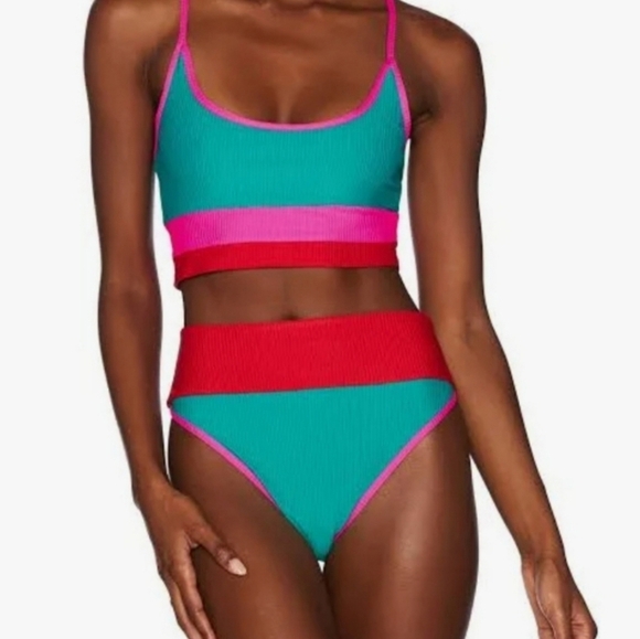 Beach Riot Emmy High Waisted Colorblock Bikini Bottom - Picture 1 of 10